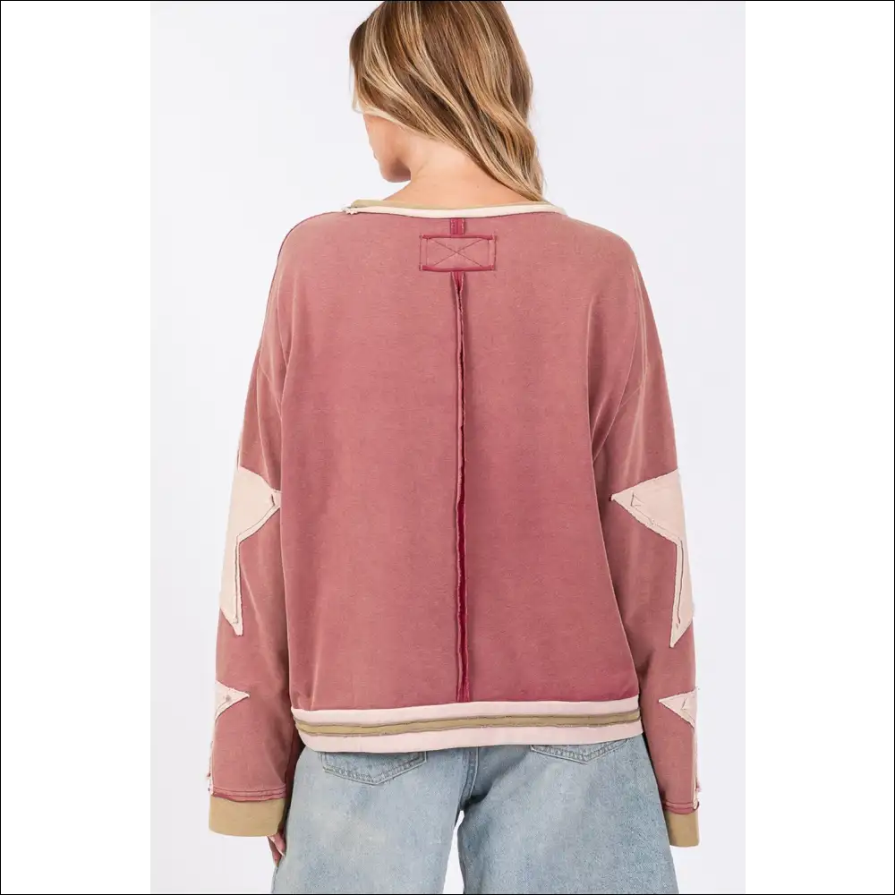 Sage + Fig Chic Star Applique Patch Sweatshirt - Sweatshirts & Hoodies on Sale Worldwide Shipping