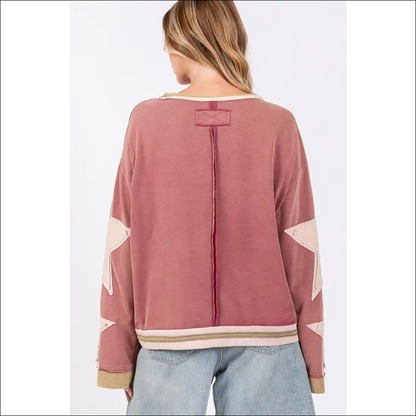 Sage + Fig Chic Star Applique Patch Sweatshirt - Sweatshirts & Hoodies on Sale Worldwide Shipping