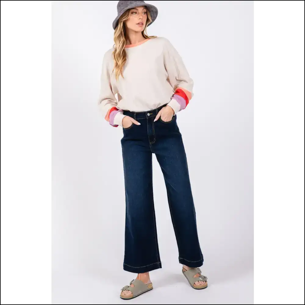 Sage + Fig High Waist Wide Leg Jeans: Because Comfort is the New Black! 💁‍♀️👖 - Blue / m - Jeans on Sale Worldwide Shipping
