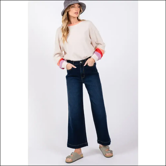 Sage + Fig High Waist Wide Leg Jeans: Because Comfort is the New Black! 💁‍♀️👖 - Blue / m - Jeans on Sale Worldwide Shipping