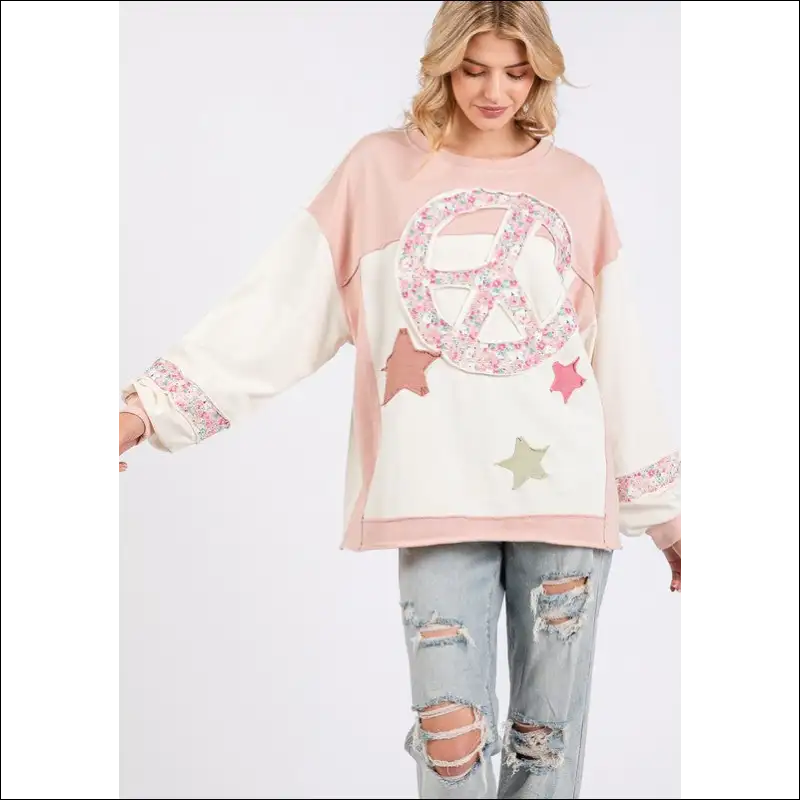 Sage + Fig Peace & Star Patch Sweatshirt - Sweatshirts Hoodies on Sale Worldwide Shipping