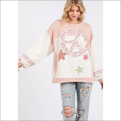 Sage + Fig Peace & Star Patch Sweatshirt - Sweatshirts Hoodies on Sale Worldwide Shipping