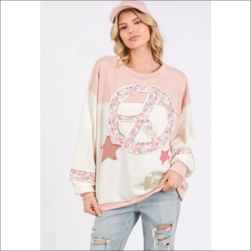 Sage + Fig Peace & Star Patch Sweatshirt - Sweatshirts Hoodies on Sale Worldwide Shipping
