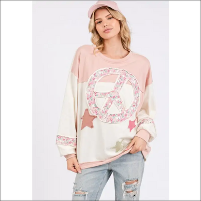 Sage + Fig Peace & Star Patch Sweatshirt - Sweatshirts Hoodies on Sale Worldwide Shipping