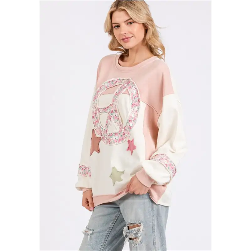 Sage + Fig Peace & Star Patch Sweatshirt - Sweatshirts Hoodies on Sale Worldwide Shipping
