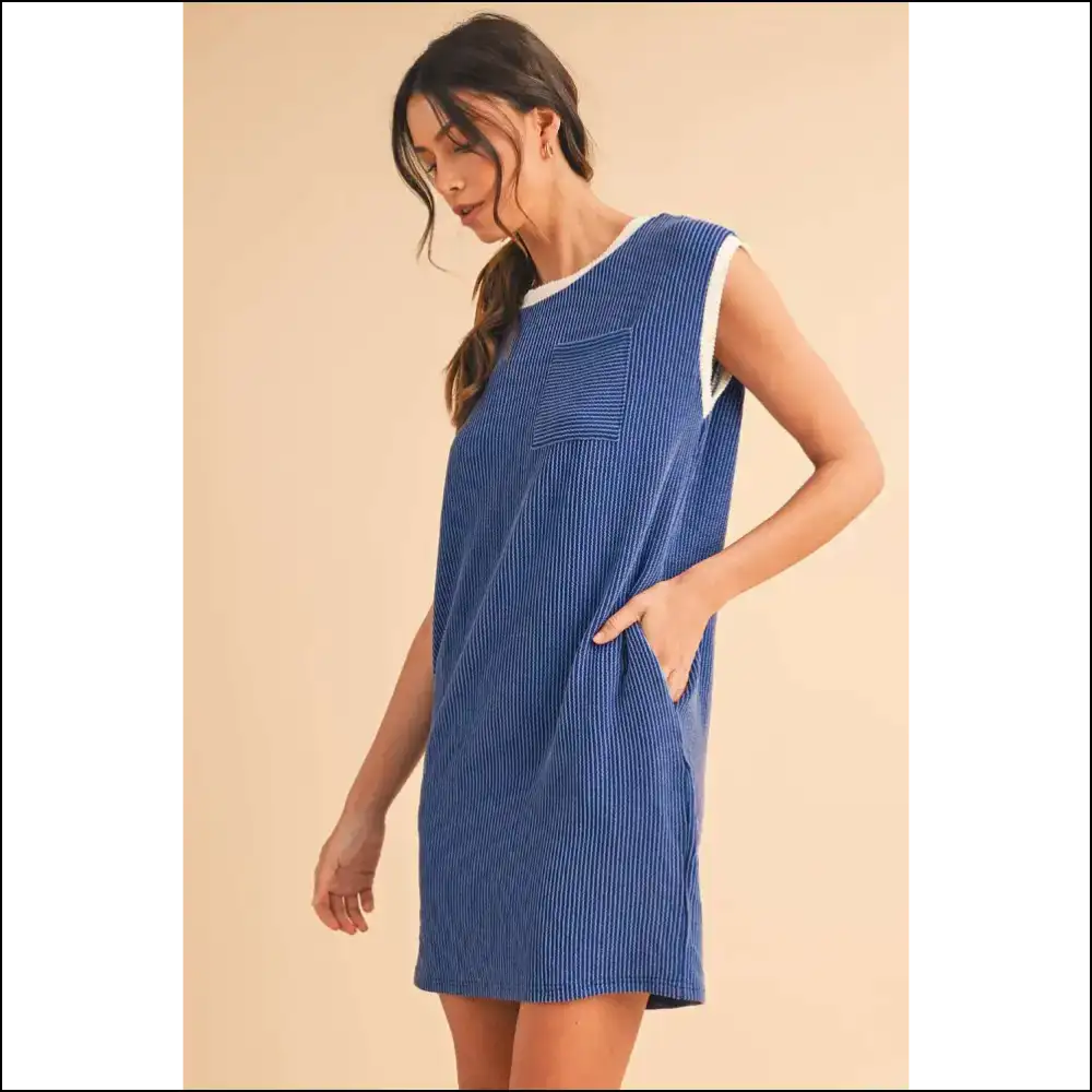 Sail Blue Cap Sleeve Ribbed T-shirt Dress: Undeniably Charming 💙 - Short Dresses on Sale Worldwide Shipping