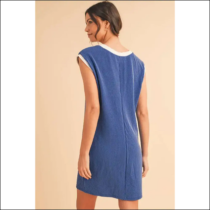 Sail Blue Cap Sleeve Ribbed T-shirt Dress: Undeniably Charming 💙 - Short Dresses on Sale Worldwide Shipping