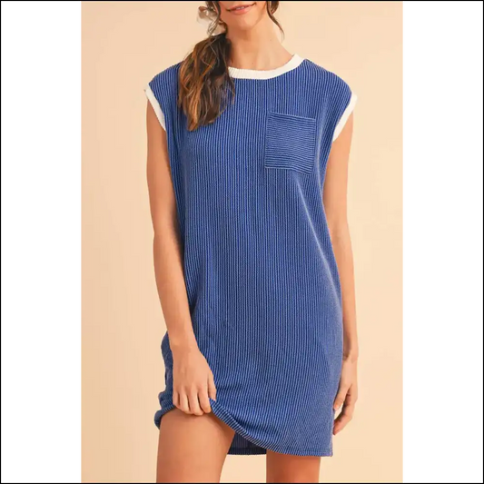 Sail Blue Cap Sleeve Ribbed T-shirt Dress: Undeniably Charming 💙 - s - Short Dresses on Sale Worldwide Shipping