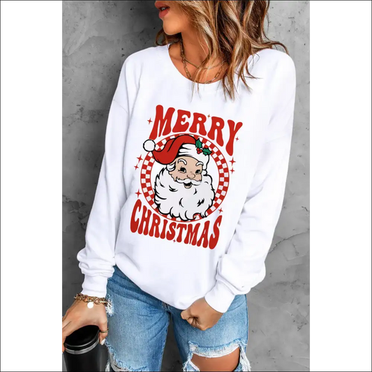 Santa Graphic Round Neck Long Sleeve Sweatshirt - White / l - Sweatshirts & Hoodies on Sale Worldwide Shipping