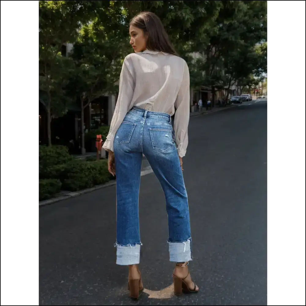 Sashay in Style: Chic Stepped Waist Raw Hem Jeans for your Bold Self 😜✨ - on Sale Worldwide Shipping