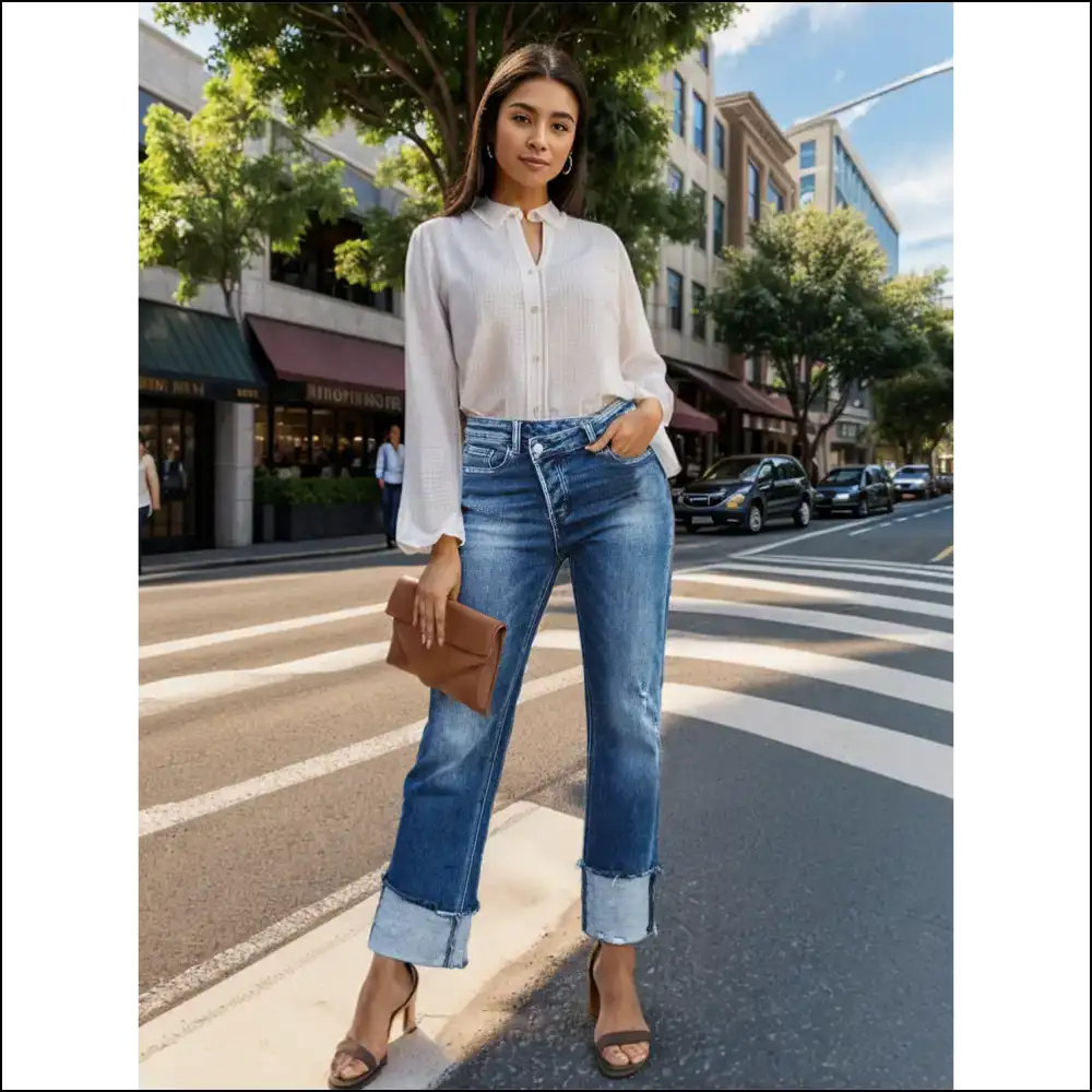 Sashay in Style: Chic Stepped Waist Raw Hem Jeans for your Bold Self 😜✨ - on Sale Worldwide Shipping
