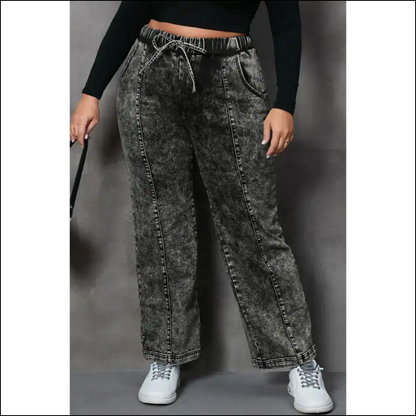 Sashay in Style: my Drawstring Pocketed Straight Jeans Got your Back! 😎👖 - Black / 1xl - on Sale Worldwide Shipping