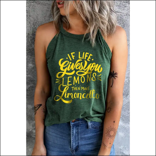 Sass in Every Stitch: Needful Things Graphic Round Neck Tank Tops 🎉 - Green / Xl - on Sale Worldwide Shipping