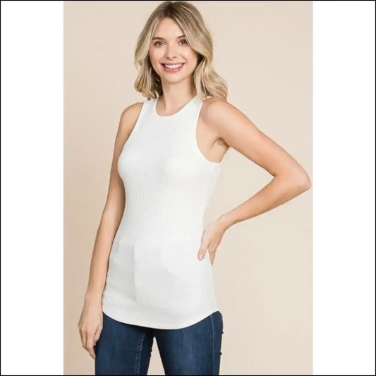 Sass Up your Life with our Ribbed Round Neck Tank from Needful Things! 😎✨ - Cream / s - Tops on Sale Worldwide Shipping