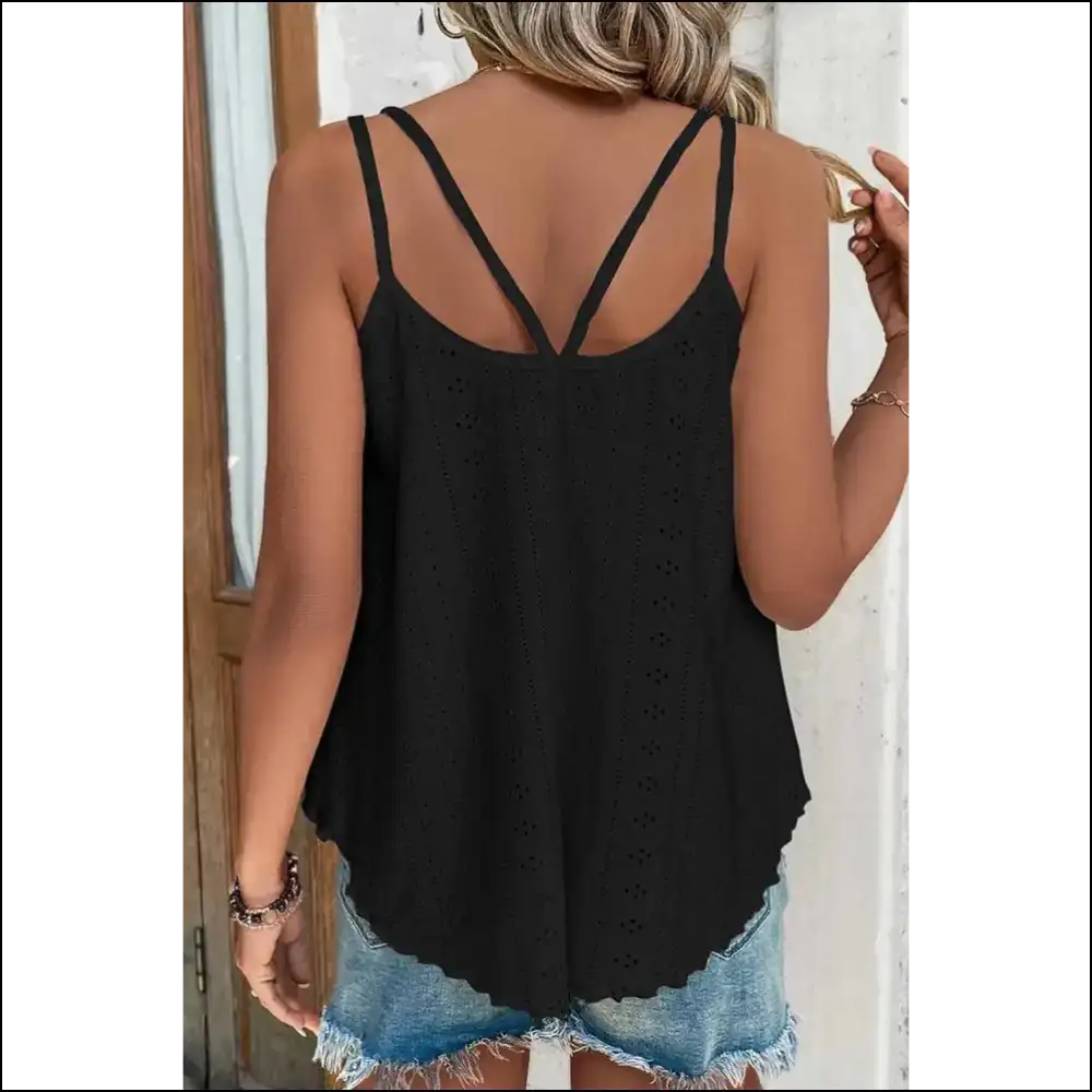 Sassy Black Eyelet Cami: Strut Slay All Day from Needful Things 🖤 - Camisoles Tank Tops on Sale Worldwide Shipping