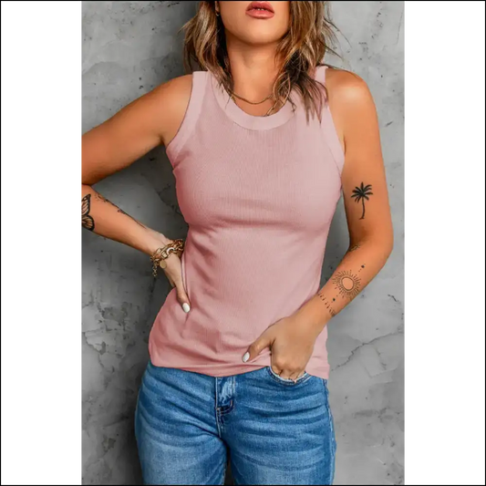 Sassy Chic Solid Round Neck Tanks: Elevate your Summer Shenanigans 😎☀️ - Dusty Pink / s - Tank Tops on Sale Worldwide Shipping