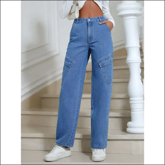 Sassy High Waist Straight Leg Jeans: Confidence that Packs a Pocket Punch! 😂👖 - Blue / m - Jeans on Sale Worldwide Shipping