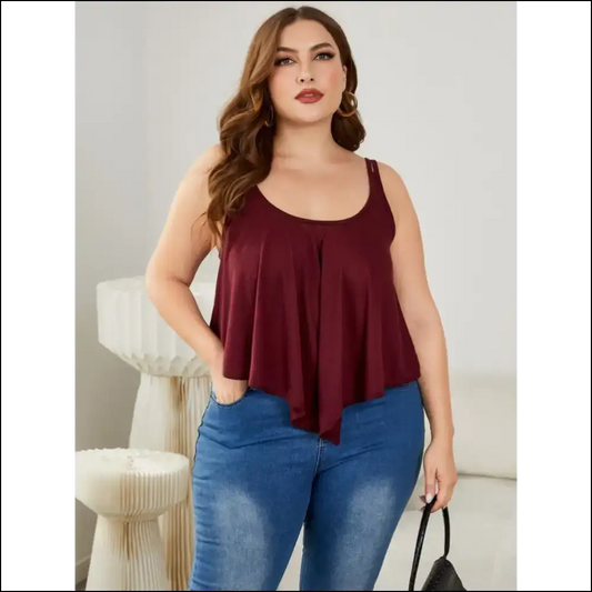 Sassy Plus Size Double-strap Scoop Neck Cami - Burgundy / 4xl - Tank Tops on Sale Worldwide Shipping