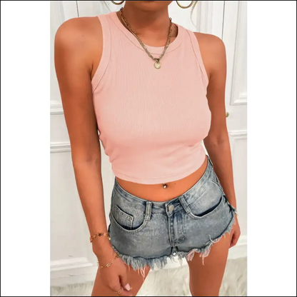 Sassy Round Neck Cropped Tank: Style so Good Even your Ex Approves! 😂 - Tank Tops on Sale Worldwide Shipping