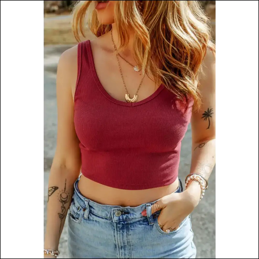 Sassy Scoop Neck Wide Strap Tank - Red / l - Tops on Sale Worldwide Shipping