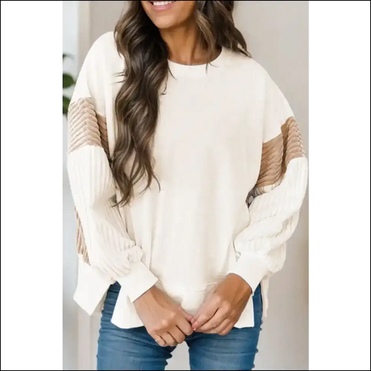 Sassy Slit Color Block Long Sleeve Sweatshirt - Ivory / l - Sweatshirts & Hoodies on Sale Worldwide Shipping