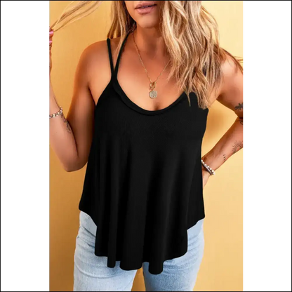 Scoop Neck Double Spaghetti Strap Cami - your New Go-to! - Black / s - Tank Tops on Sale Worldwide Shipping