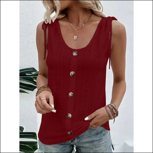 Scoop Neck Sleeveless Plaid Tank Top - Dusty Red / m - Tops on Sale Worldwide Shipping