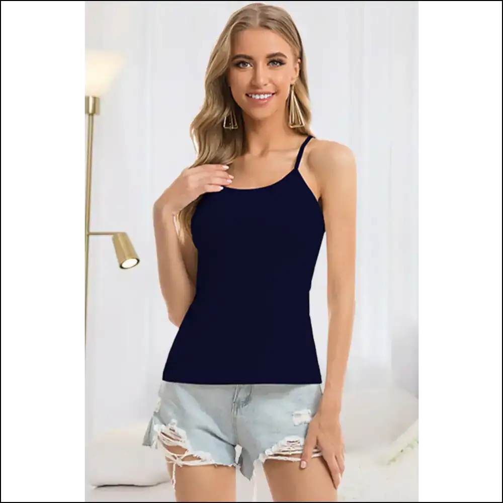 Scoop Neck Spaghetti Strap Cami - Dark Blue / l - Tank Tops on Sale Worldwide Shipping
