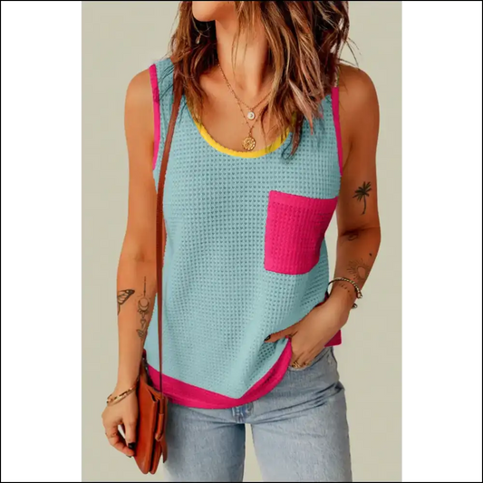 Scoop Neck Strut: where Fabulous Meets Wide Strap and Dark Humor 😜✨ - Light Blue / s - Tank Tops on Sale Worldwide Shipping