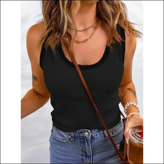 Scoop Neck Tank: Embrace the Waffle Life Because Curves Deserve Style! 🍂 - Black / Xl - Tank Tops on Sale Worldwide Shipping