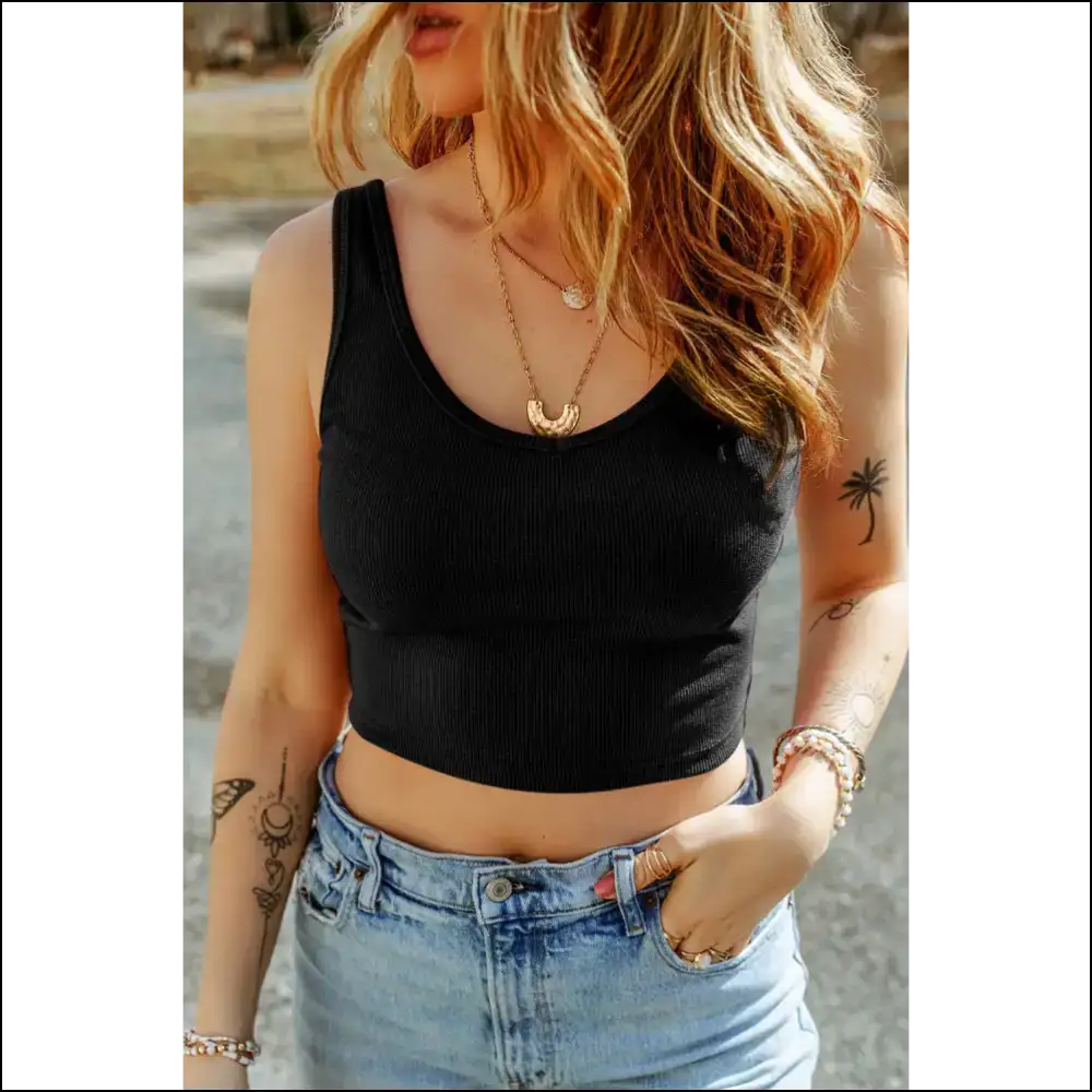 Scoop Neck Wide Strap Tank - Effortless Chic - Black / s - Tops on Sale Worldwide Shipping