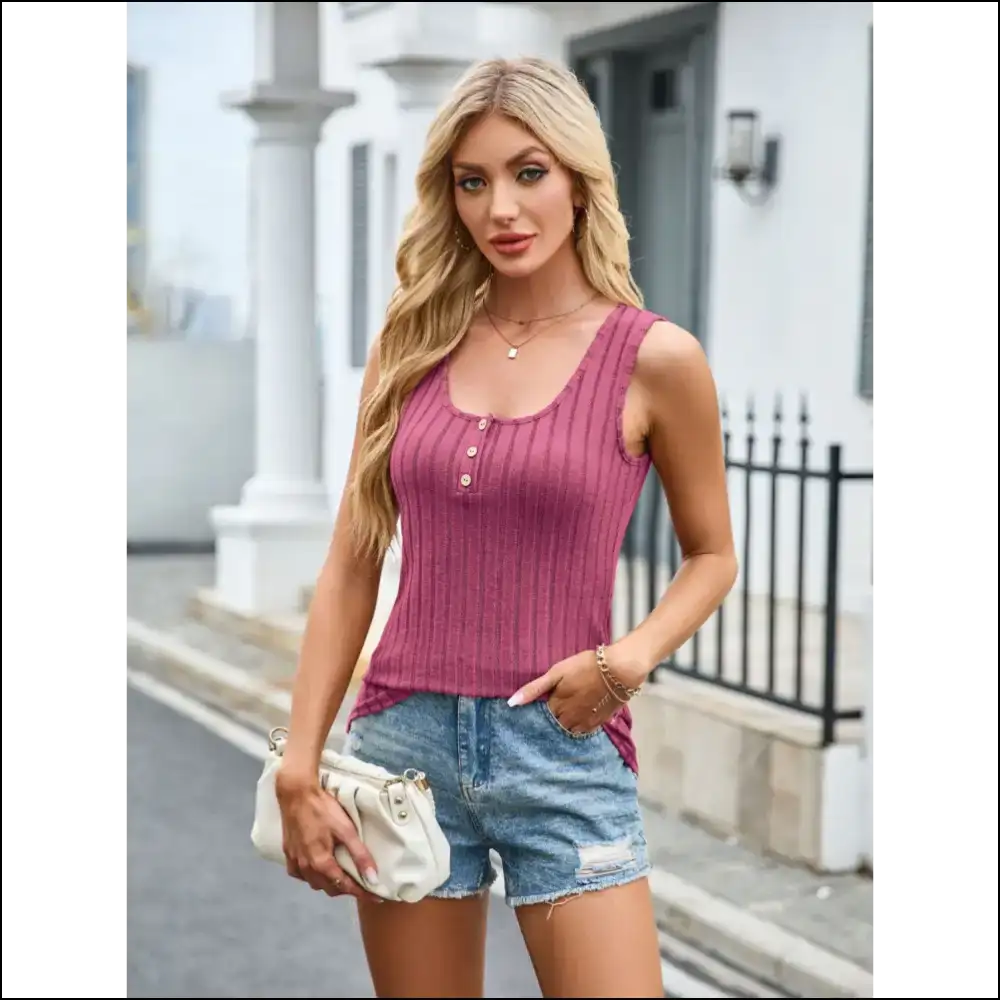 Scoop Neck Wide Strap Tank - Effortlessly Chic - Strawberry / l - Tops on Sale Worldwide Shipping