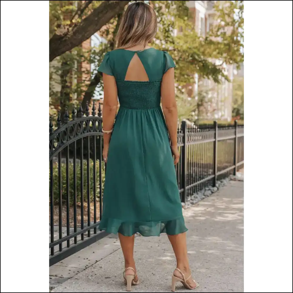 Sea Green Shirred Midi Dress: Mermaid Drowning in Style at Needful Things 🧜‍♀️ - Dresses on Sale Worldwide Shipping