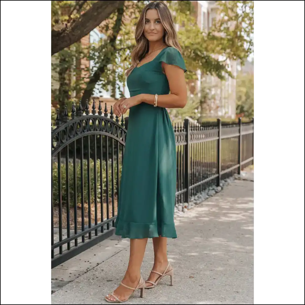 Sea Green Shirred Midi Dress: Mermaid Drowning in Style at Needful Things 🧜‍♀️ - Dresses on Sale Worldwide Shipping