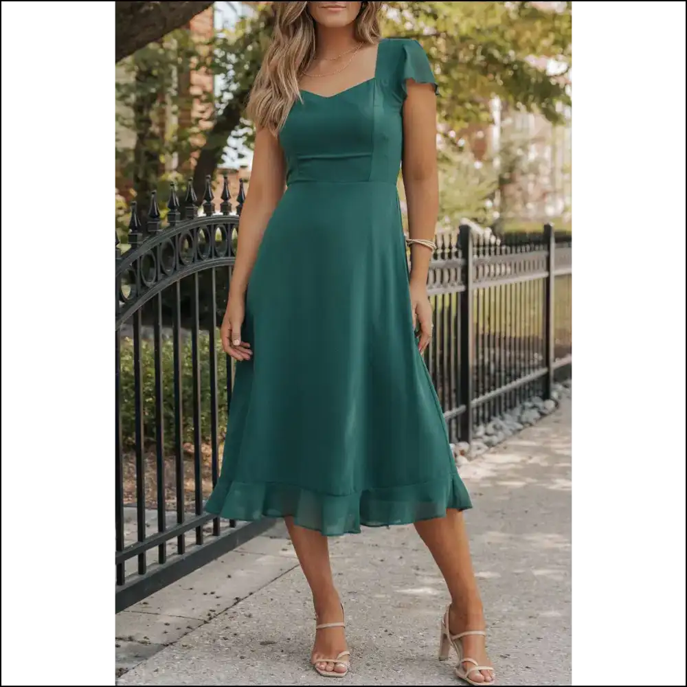 Sea Green Shirred Midi Dress: Mermaid Drowning in Style at Needful Things 🧜‍♀️ - s - Dresses on Sale Worldwide Shipping