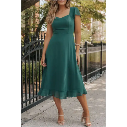 Sea Green Shirred Midi Dress: Mermaid Drowning in Style at Needful Things 🧜‍♀️ - s - Dresses on Sale Worldwide Shipping