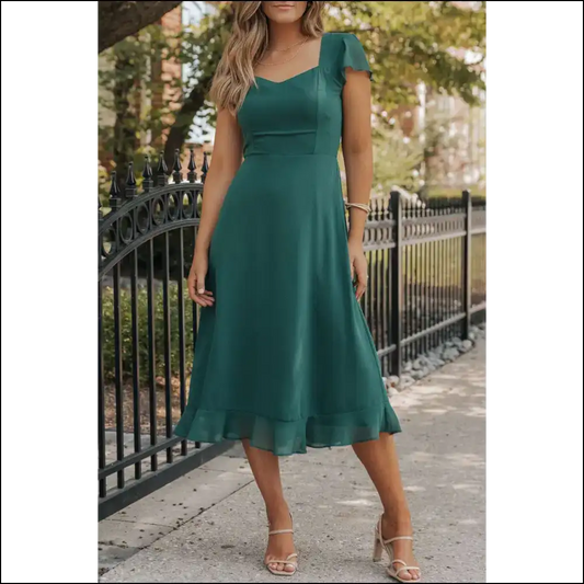 Sea Green Shirred Midi Dress: Mermaid Drowning in Style at Needful Things 🧜‍♀️ - s - Dresses on Sale Worldwide Shipping