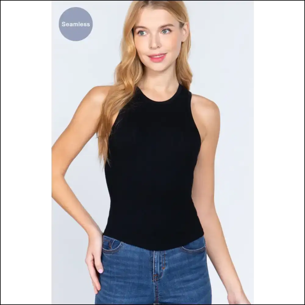 Seamless Ribbed Racerback Tank Top for Active Women - Black / S/m - Tops on Sale Worldwide Shipping