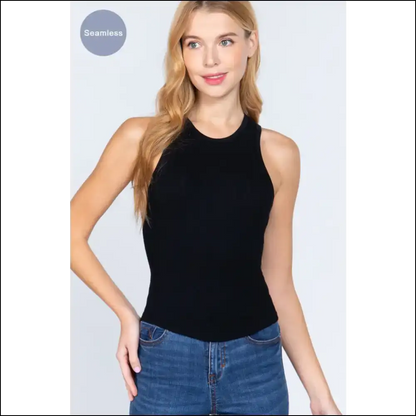 Seamless Ribbed Racerback Tank Top for Active Women - Black / S/m - Tops on Sale Worldwide Shipping