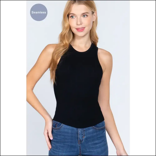 Seamless Ribbed Racerback Tank Top for Active Women - Black / S/m - Tops on Sale Worldwide Shipping