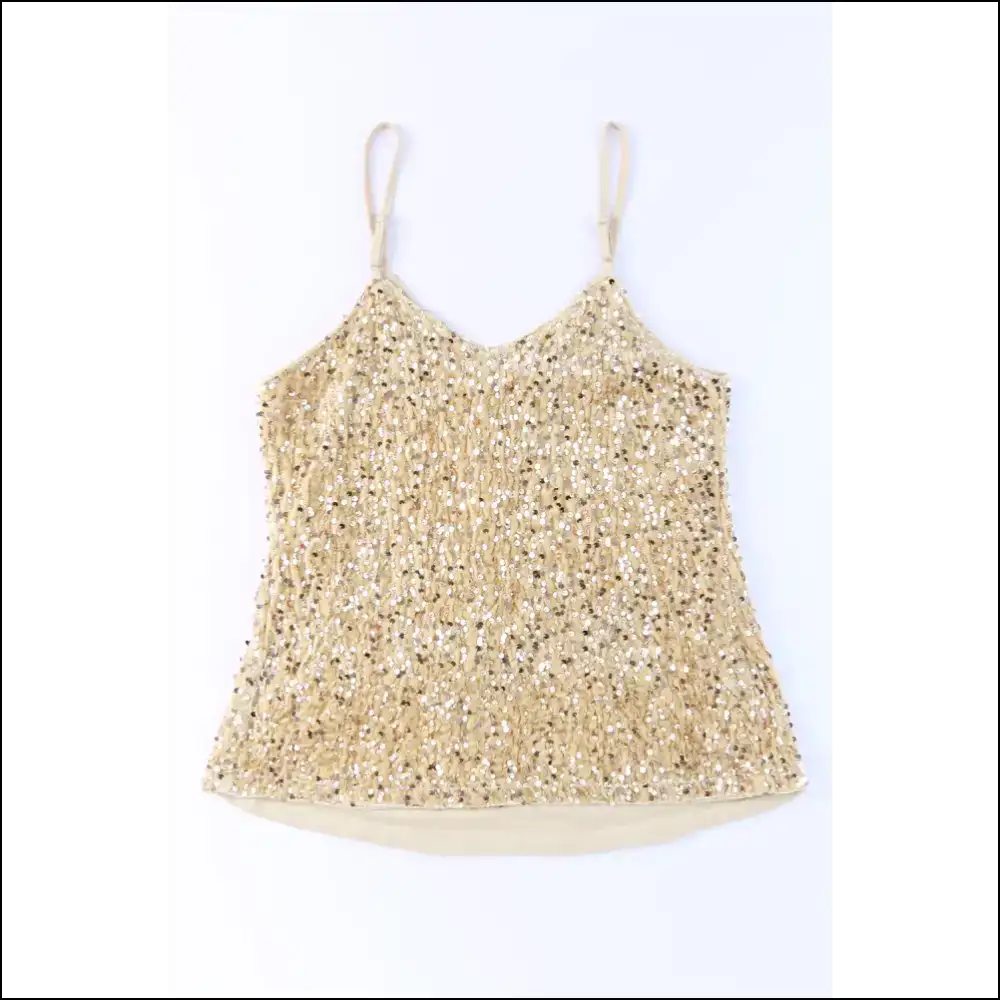 Sequin Adjustable Straps Cami Top - Beige / s - Tank Tops on Sale Worldwide Shipping