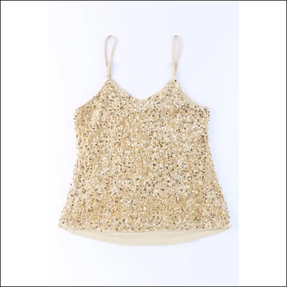 Sequin Adjustable Straps Cami Top - Beige / s - Tank Tops on Sale Worldwide Shipping