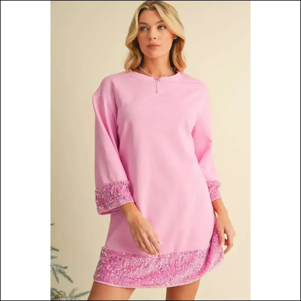 Sequin-ly Comfortable: your Bonbon Drop Sleeve Escape Dress from Needful Things! 😜 - Short Dresses on Sale Worldwide Shipping