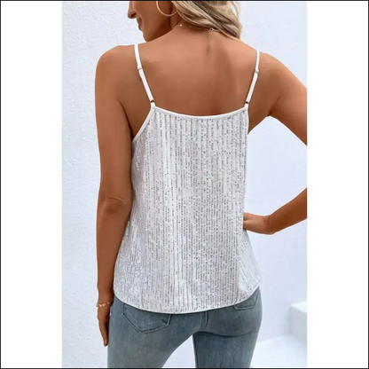Sequin Spaghetti Strap Shenanigans: Glamorous White - Camisoles Tank Tops on Sale Worldwide Shipping