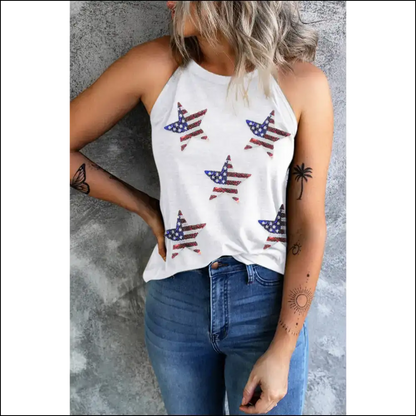 Sequin us Flag Star Grecian Neck Tank - Tops on Sale Worldwide Shipping