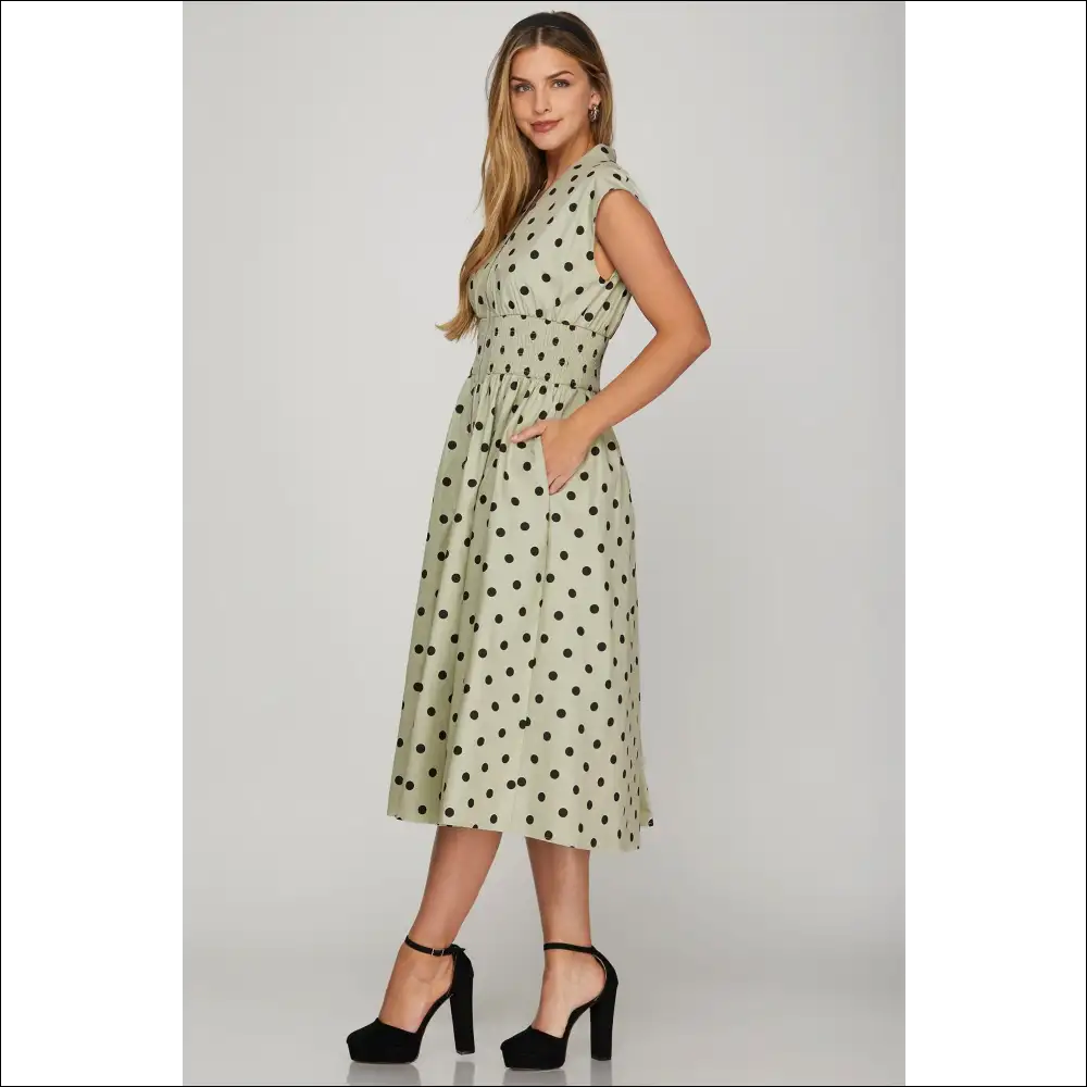 Chic Polka Dot Midi Dress with Front Zip - Dresses on Sale Worldwide Shipping