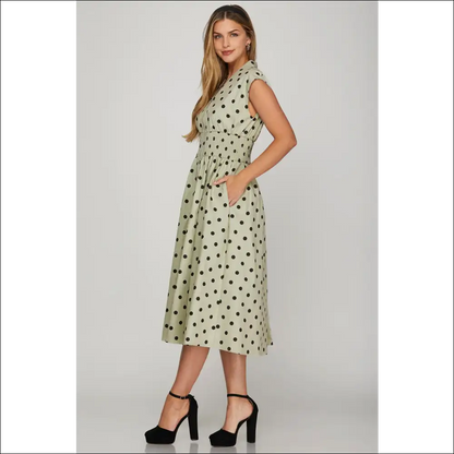 Chic Polka Dot Midi Dress with Front Zip - Dresses on Sale Worldwide Shipping