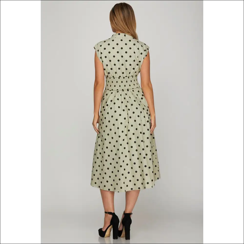 Chic Polka Dot Midi Dress with Front Zip - Dresses on Sale Worldwide Shipping
