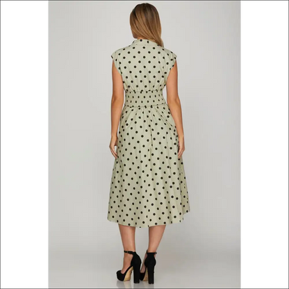 Chic Polka Dot Midi Dress with Front Zip - Dresses on Sale Worldwide Shipping