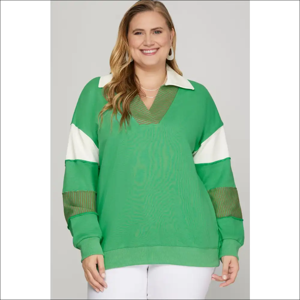 She + Sky Color Block Sleeve Johnny Collar Sweatshirt - Sweatshirts & Hoodies on Sale Worldwide Shipping